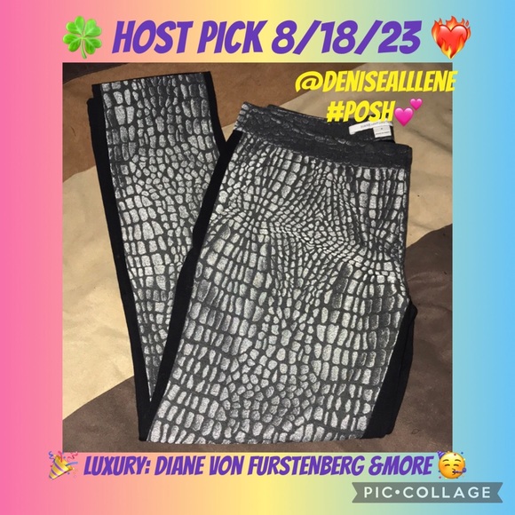 DIANE VON FURSTENBERG silver and black reptile print pants size 6 💕 - Picture 11 of 11